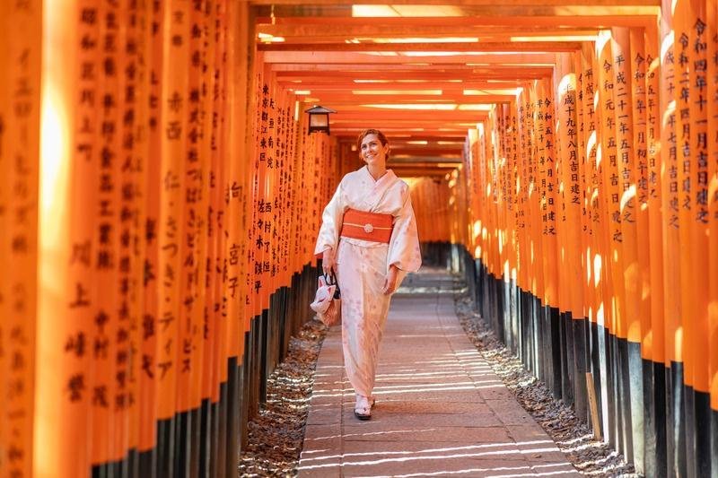 Kalu entre os Tori Gates em Fushimi Inari.