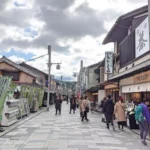 Uma vista da Omotesando Street, com diversas lojas e pessoas passeando.